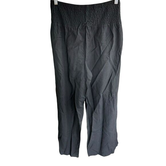 Chouyatou Women Casual Wide Leg Cotton Flax Loose Trousers Medium Black - Picture 4 of 10